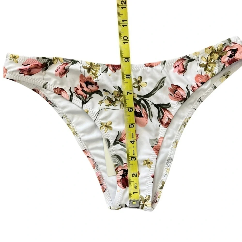 YELLOW Off The Shoulder Ruffle Bikini Floral Bottoms Medium NWT Cupshe Envya